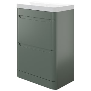 Wickes Malmo Reed Green Freestanding J Pull Compact Vanity Unit & Basin - 600 x 350mm