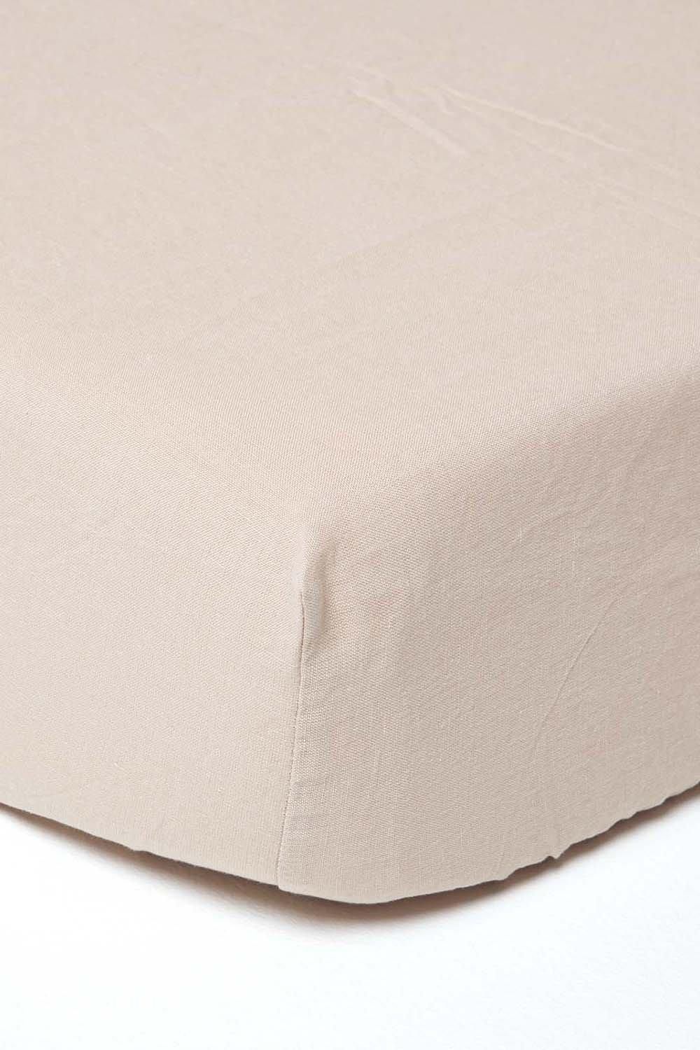 Homescapes Luxury Soft Plain Linen Deep Fitted Sheet 18 inch Deep in Natural