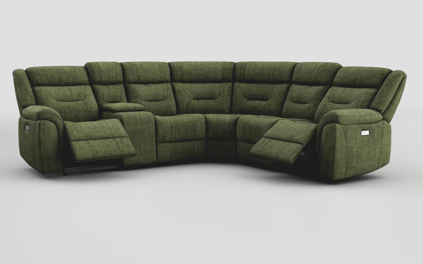 Green Fabric Ainsdale 2 Corner 2 Power Sofa with Console