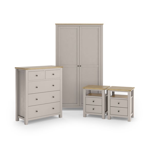 Olney Stone 5 Drawer Chest, Double Wardrobe & Bedside Tables Bundle