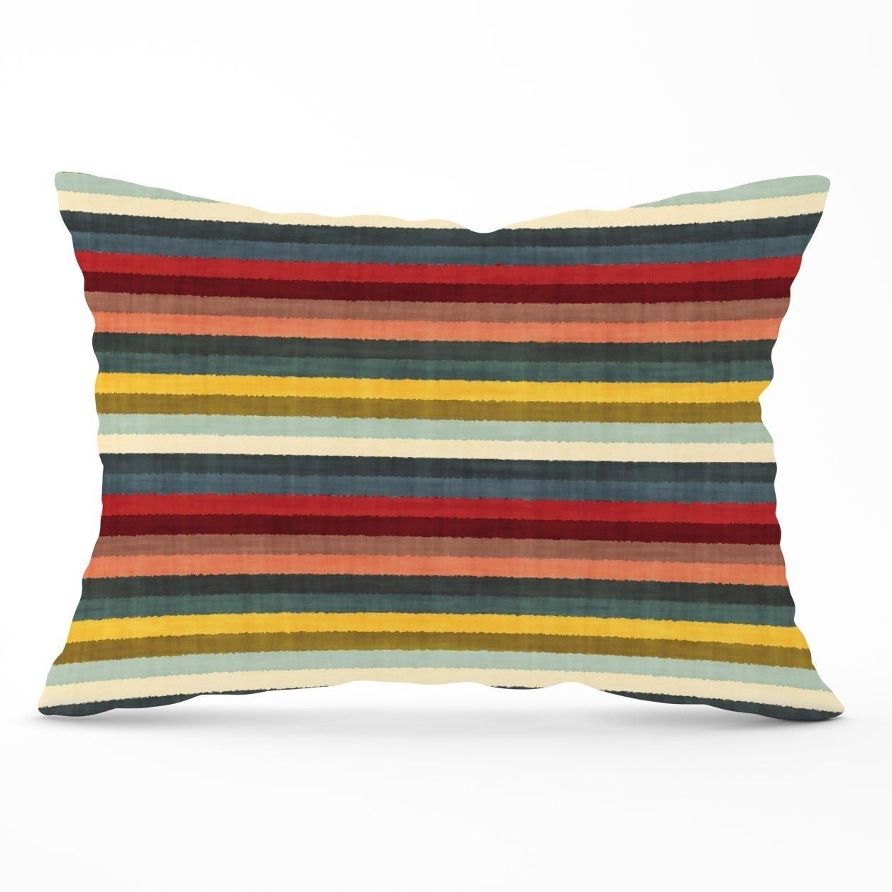 Warren Reed - Designer Multicolour Striped Brish Pattern Cushions in Green