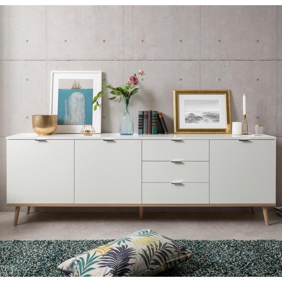 Eridanus Large Wooden Sideboard In White And Sonoma Oak