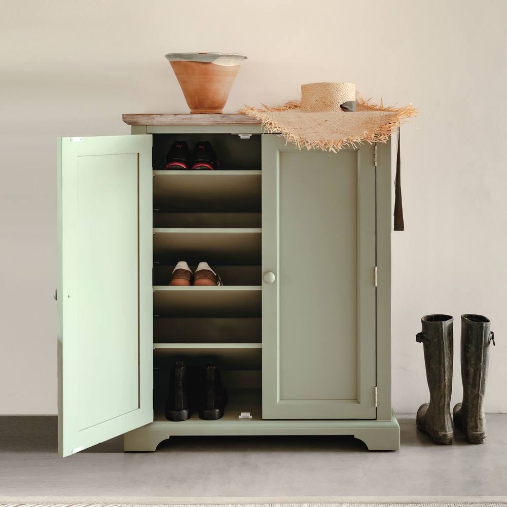 Statement Furniture Florence Shoe Storage Cabinet Wooden Shoe Rack in Light Green