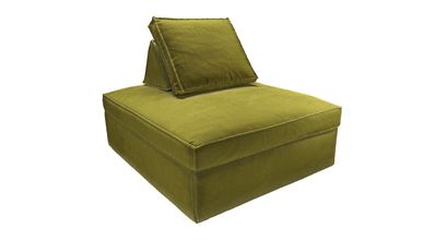Harry Large Pouffe with bolster cushion in Olive Cotton Matt Velvet - sofa.com