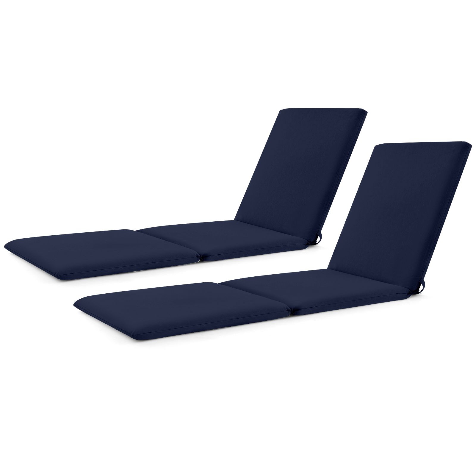 Costway 2 PCS Chaise Lounge Cushion Tri-Fold Lounger Pad 182 x 59 cm in Blue