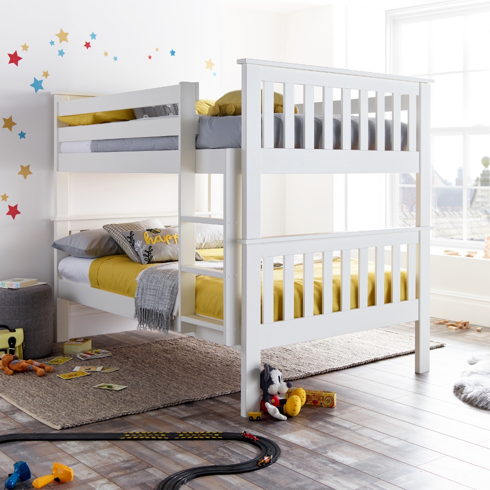 Oslo - Kids Quadruple Sleeper Bunk Bed - White - Wooden - 4ft - Happy Beds