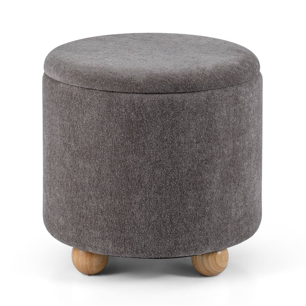 Costway Round Storage Ottoman Chenille Fabric Footrest Stool w/ Removable Lid in Grey