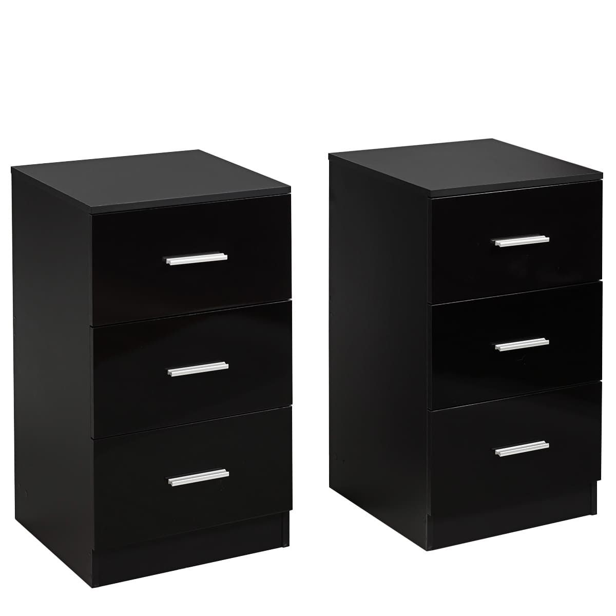 Costway 2Pcs 3-Drawer Chest Storage Cabinet Dresser Night Stand Organizer Black