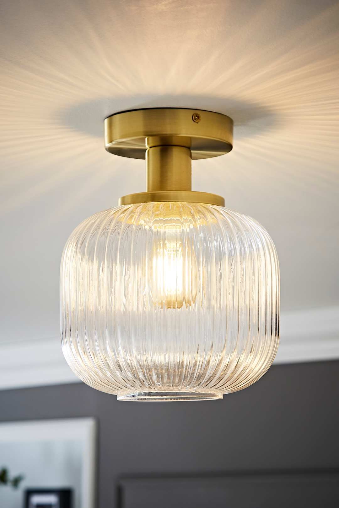 ValueLights Calpe Clear Glass Shade Flush Gold Stem Ceiling Light