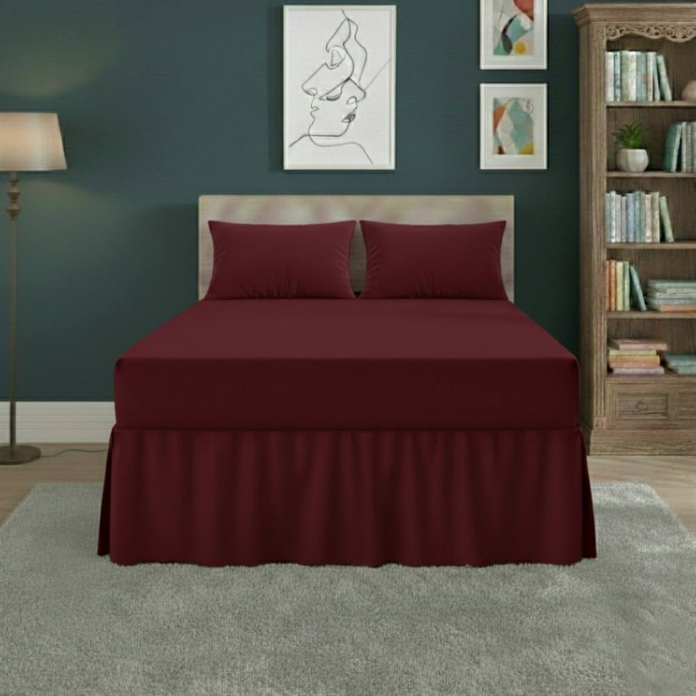 Snug City Fitted Valance Bed Sheet Polycotton Mattress Cover & Frill Easy Care in Wine