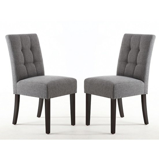 Catria Dining Chair In Steel Grey With Brown Legs In A Pair