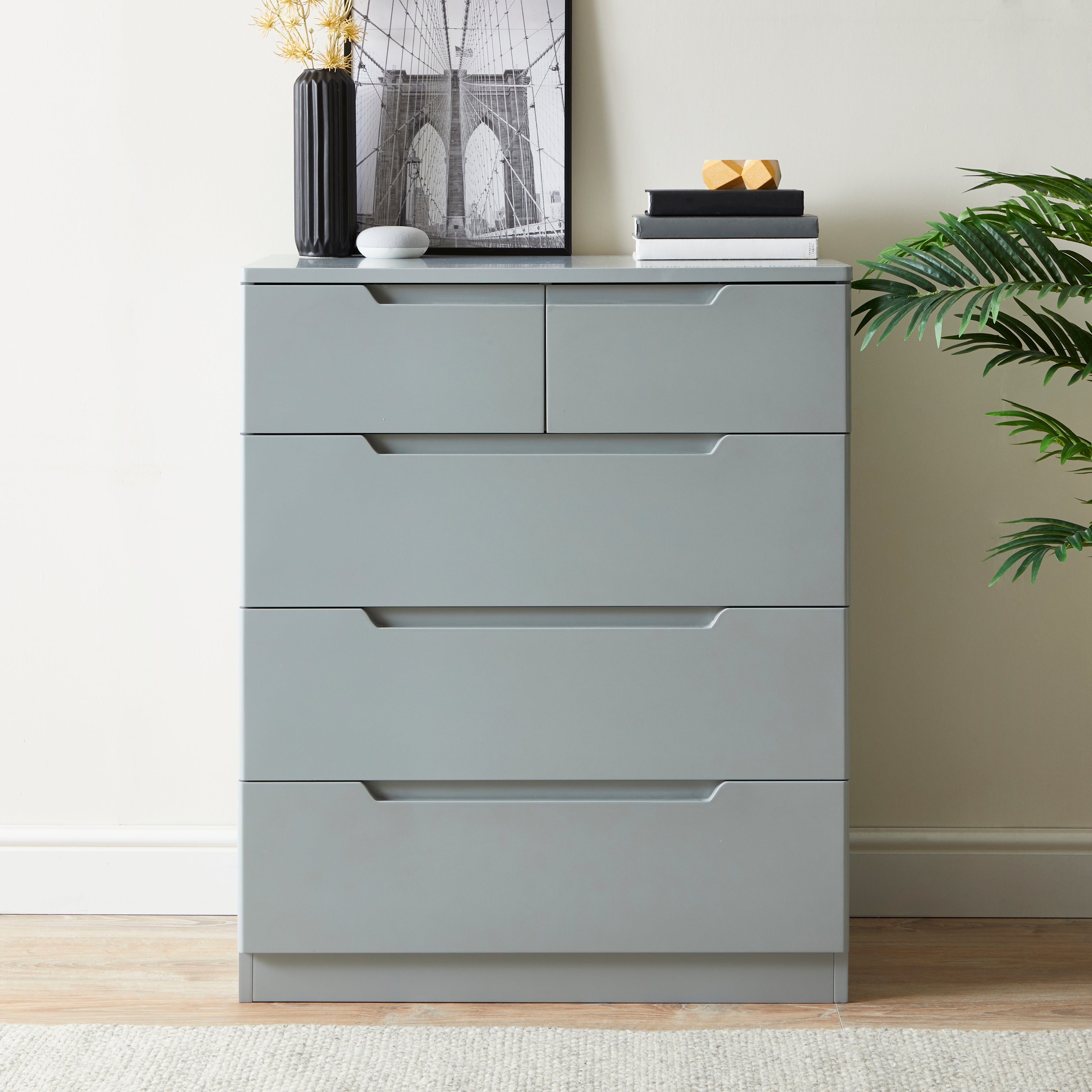 Larson Grey 5 Drawer Chest Grey