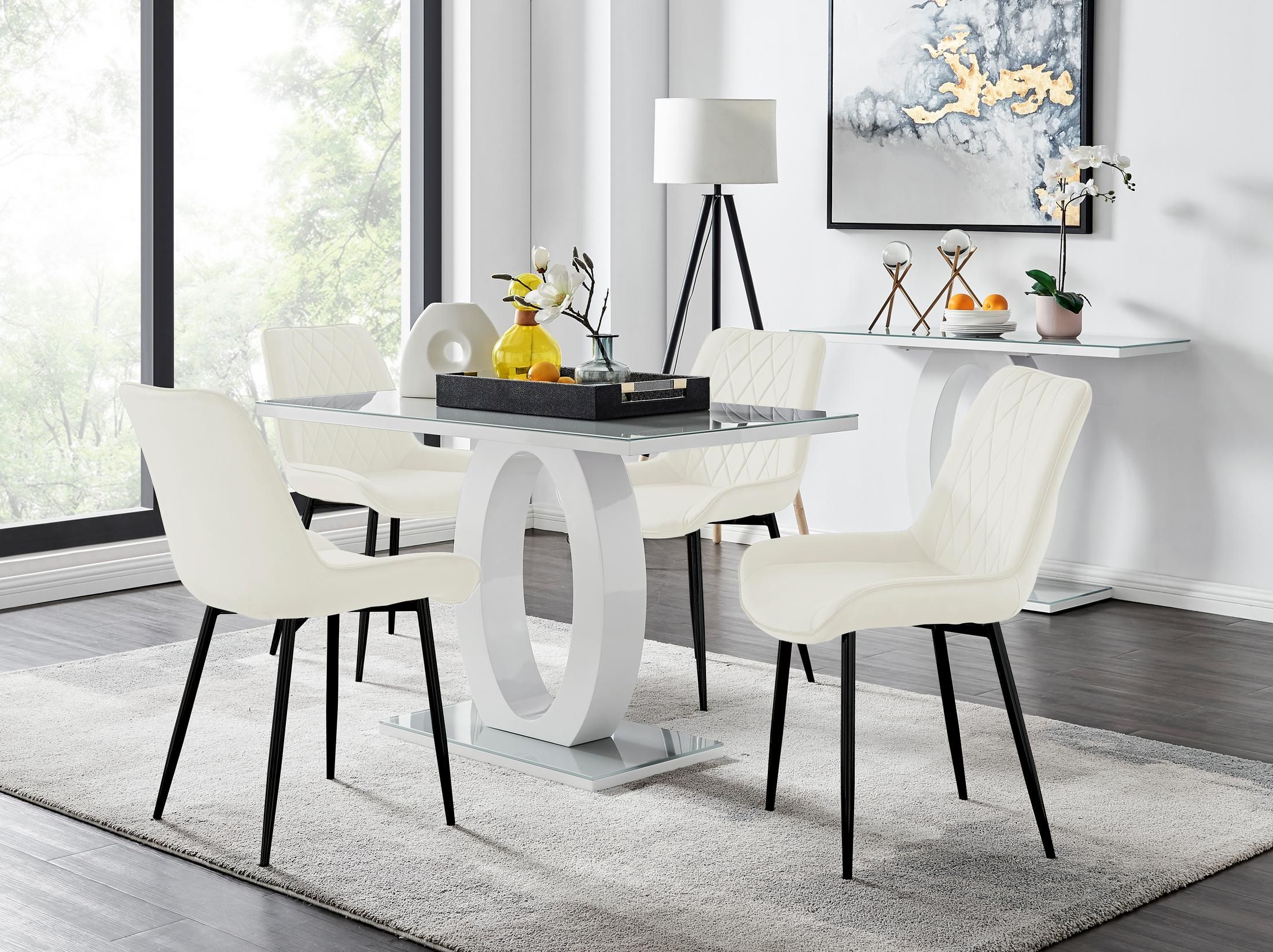 FurnitureboxUK Giovani 4 Grey Dining Table & 4 Pesaro Black Leg Chairs in Cream