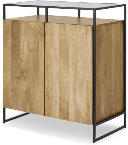 Kilby Compact Sideboard, Light Mango Wood and Glass