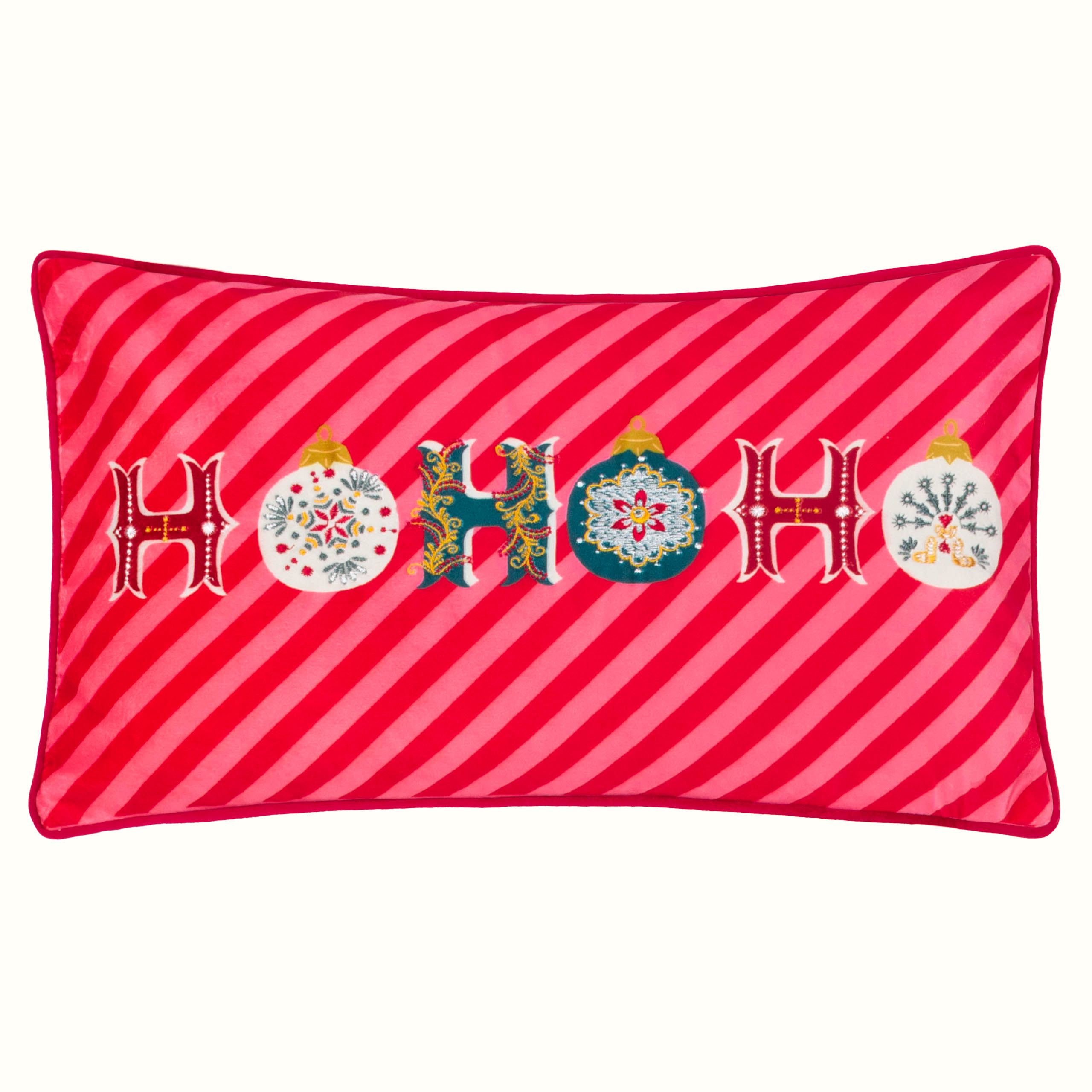 Evans Lichfield Ho Ho Ho Festive Embroidered Piped Polyester Filled Cushion in Red