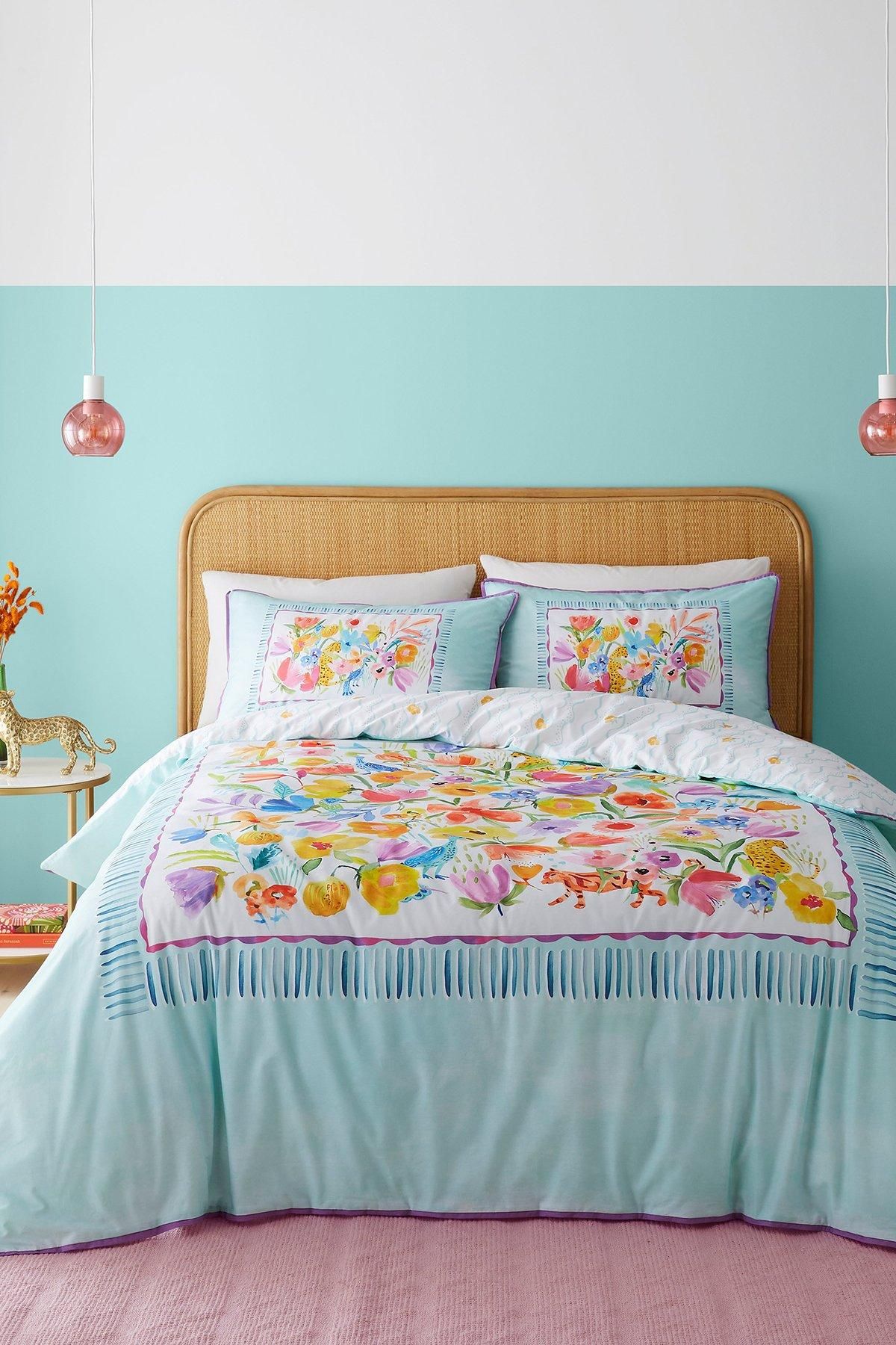 Appletree 'Festival' 100% Cotton Duvet Cover Set in Duck Egg Blue