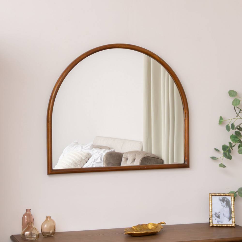 Melody Maison Dark Wood Framed Arched Wall & Mantle Mirror - 90cm X 75cm in Brown