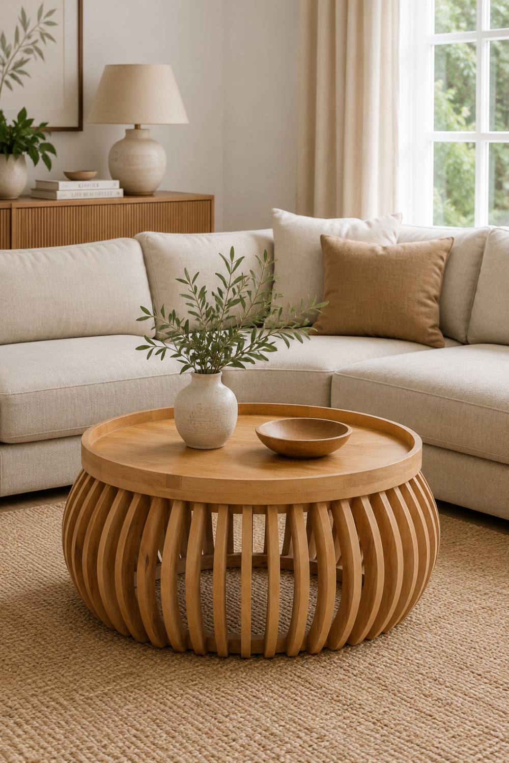 IH Design Yealmpton Solid Wood Low Coffee Table Mango Wood 66x66x36 cm in Tan