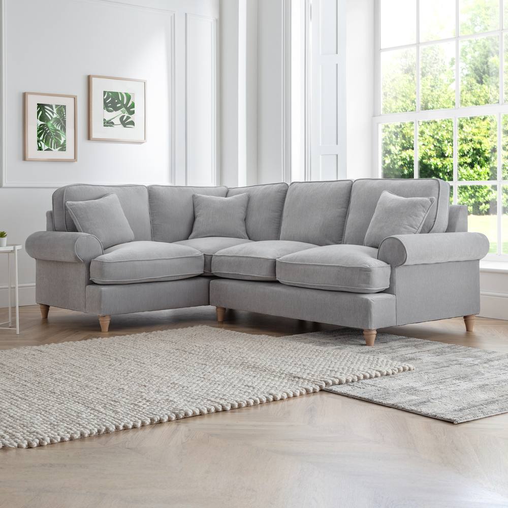 The Great Sofa Company Ezra Left Hand Velvet Corner Sofa - Scroll Arm in Light Grey