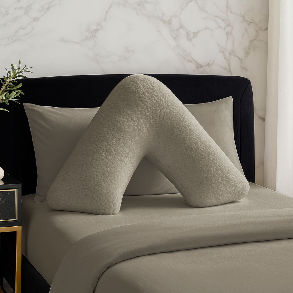 Snug City Teddy Bear Fleece Super Soft Cosy V Shape Pillowcase in Beige