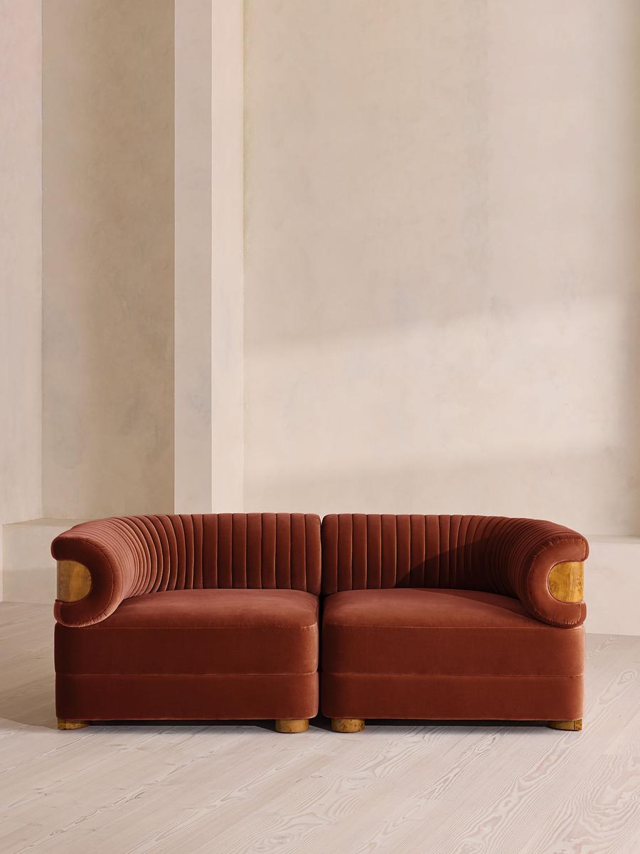 Caleb Modular Three Seater Sofa, Velvet, Rust, Dark Burl