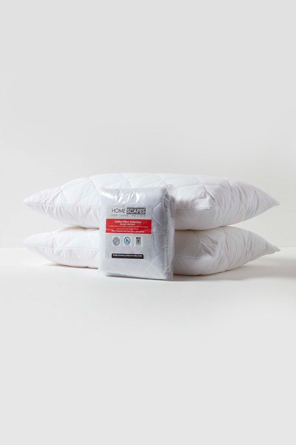 Homescapes Quilted Pillow Protector Pair, Standard Size in White