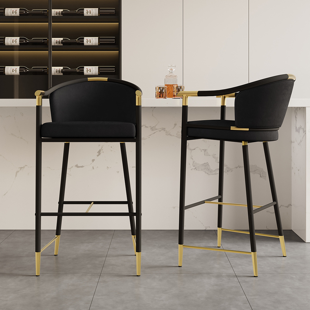 Cranis Bar Height Bar Stool with Arms in Black Upholstery Velvet