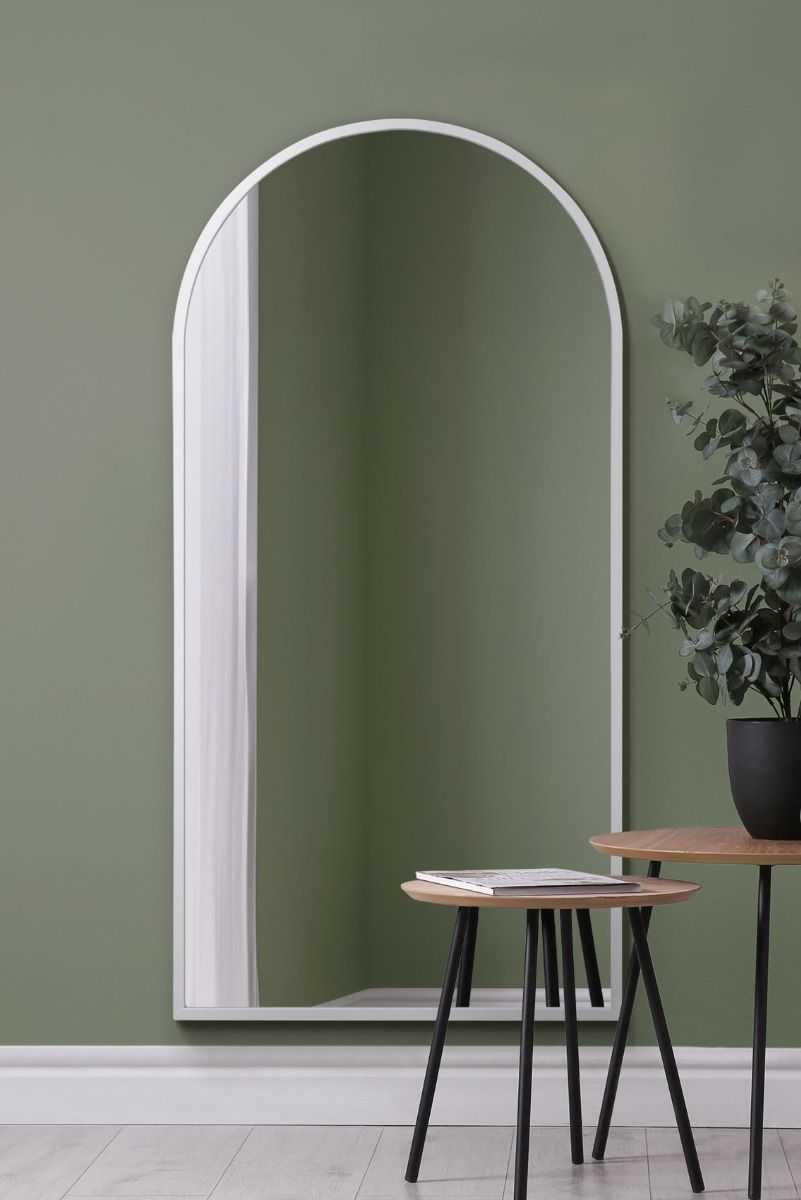 MirrorOutlet White Framed Arched Leaner/Wall Mirror 63" X 31" (160CM X 80CM)