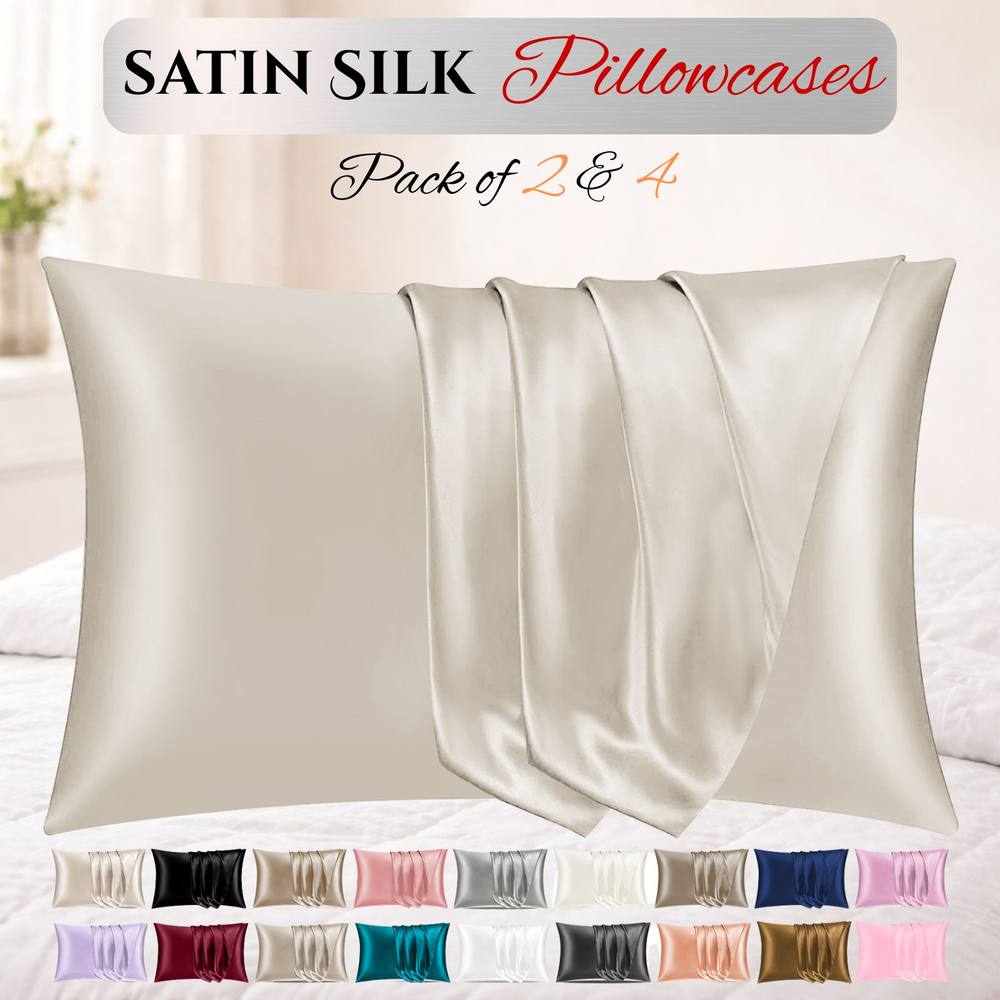 Grace Super Soft Pillow Cases 2 Pack Satin Silk Envelope Closure in Khaki