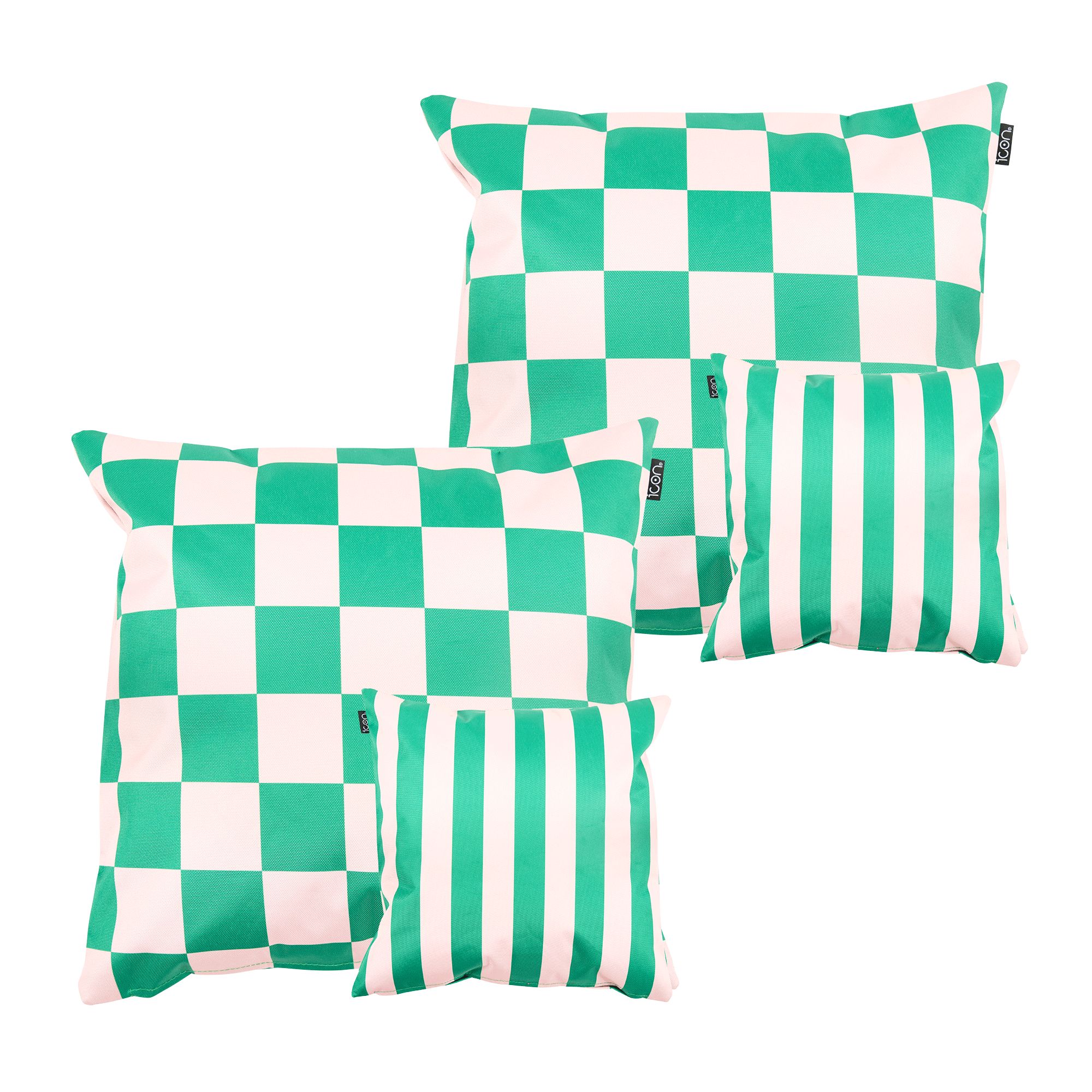 icon Indoor & Outdoor Checkerboard Waterproof Cushion Green Set of 2
