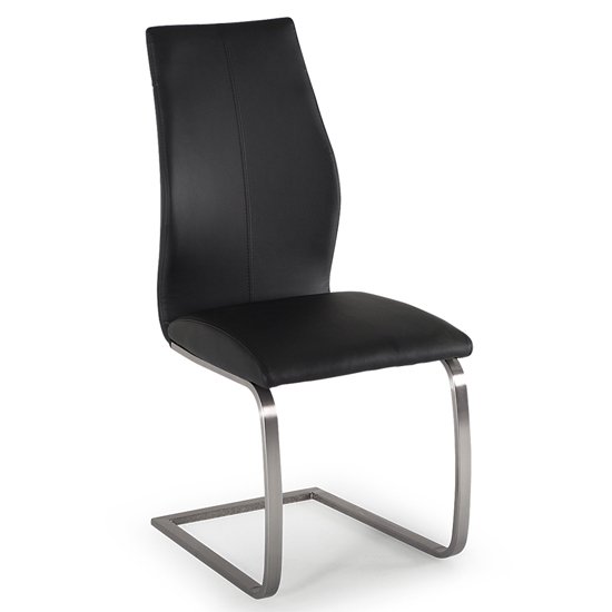 Irma Faux Leather Dining Chair In Black With Steel Legs