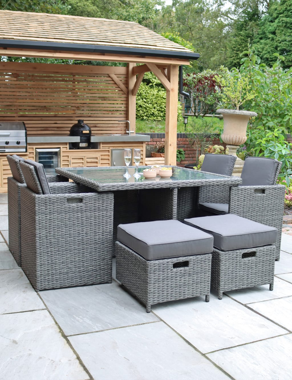 Royalcraft Paris 8 Seater Rattan Garden Cube Dining Set Grey