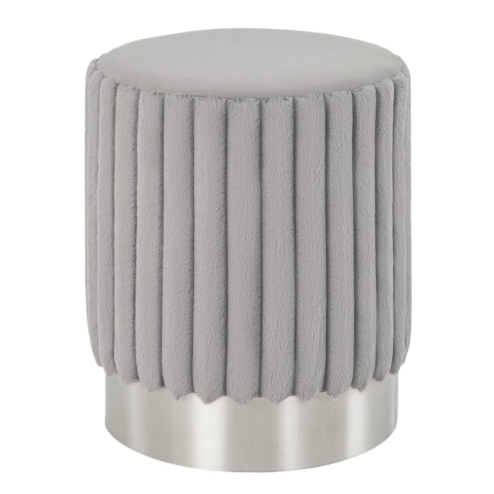 Costway Modern Round Velvet Ottoman Upholstered Footrest Stool Makeup Room in Grey