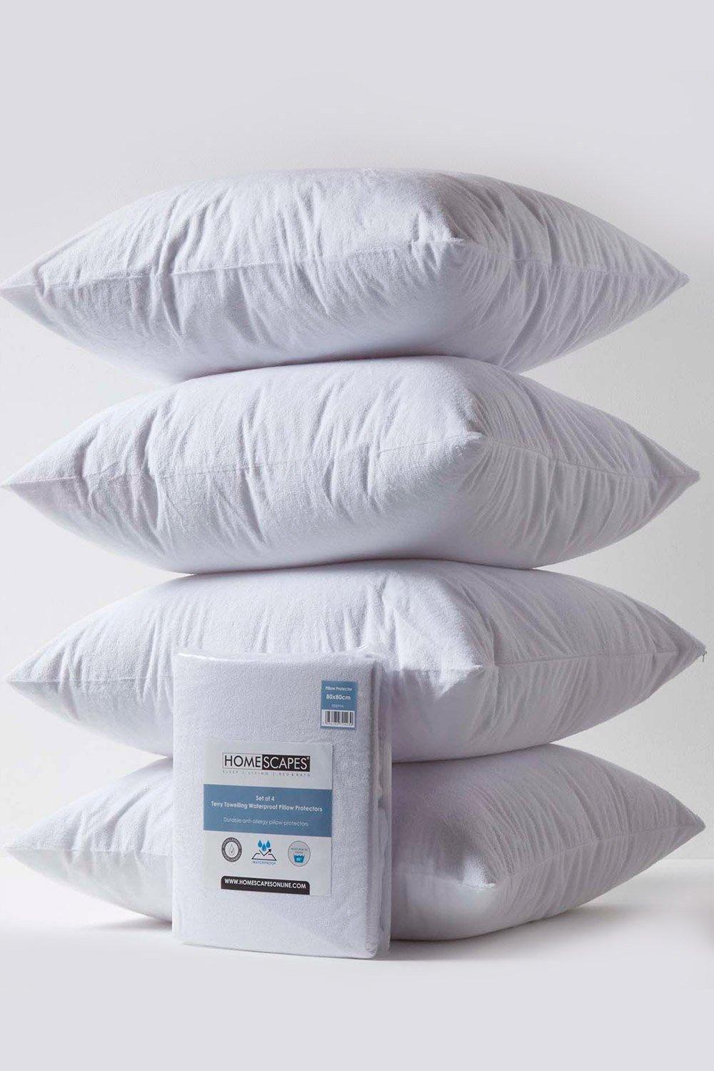 Homescapes Terry Towelling Waterproof Pillow Protectors 80 x 80 cm, Pack of 4 in White