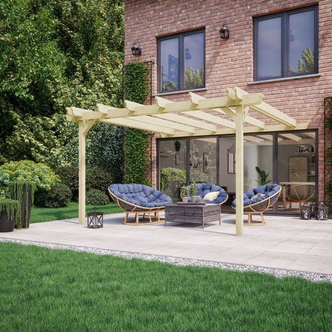 Rutland County Garden Furniture Ltd Wall Mounted Double Garden Pergola, Wood, L180 x W480 x H270cm, Brown in Light Green