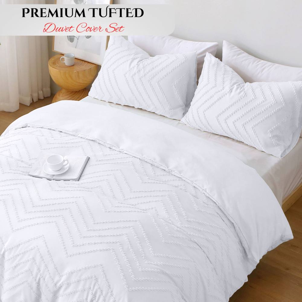 Grace Reversible Tufted Microfiber Duvet Cover Double Hypoallegenic in White