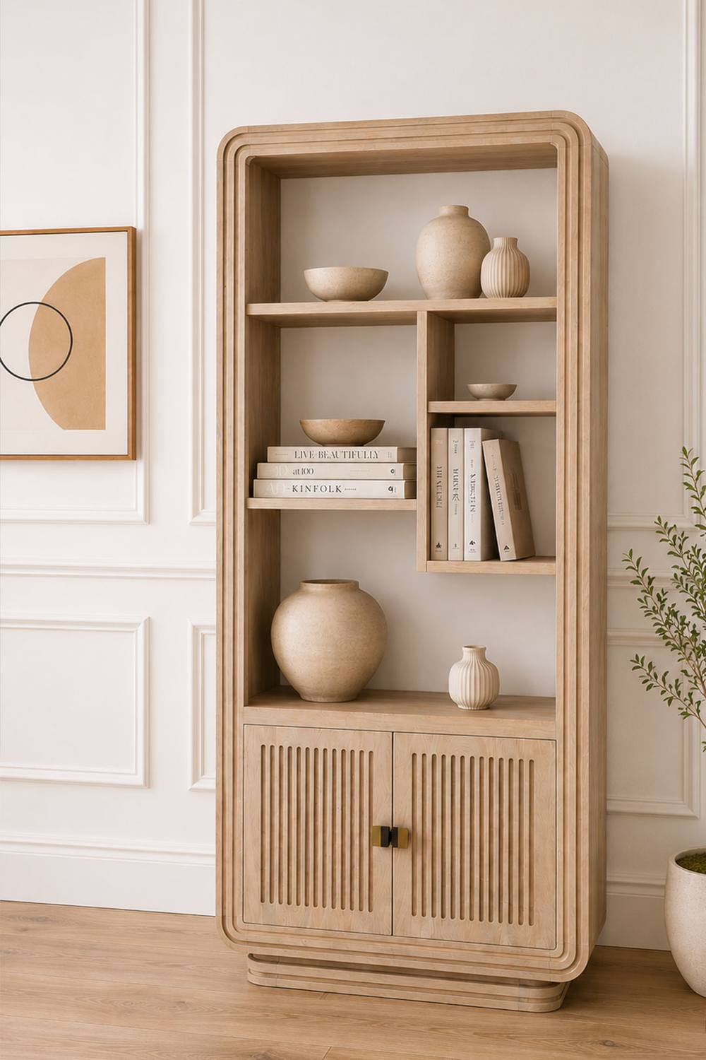 IH Design Baffins Mango Wood Carved Bookcase 165cm in Light Brown