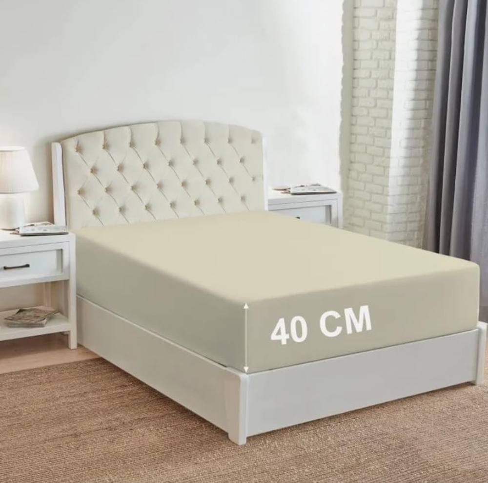 Homes-Linen 180 Thread Count 16"/40cm Extra Deep Non Iron Fitted Sheet in Cream