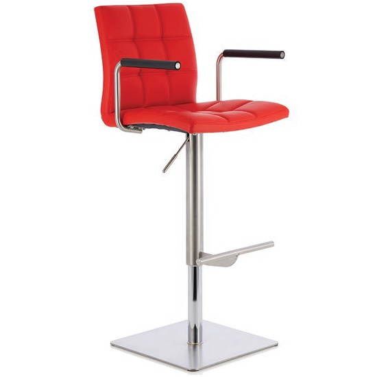 Deloris Bar Stool In Red Faux Leather And Stainless Steel Base