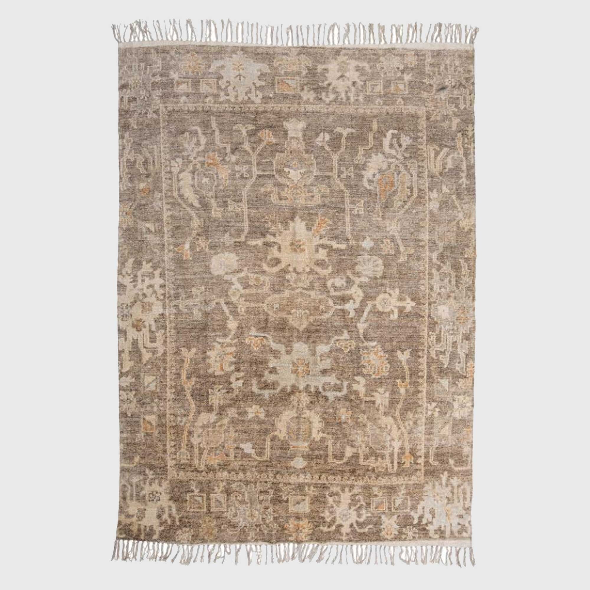 NOSTALGIC NATURE PATTERNED RUG, Square, Neutral Cotton Blend | Barker & Stonehouse