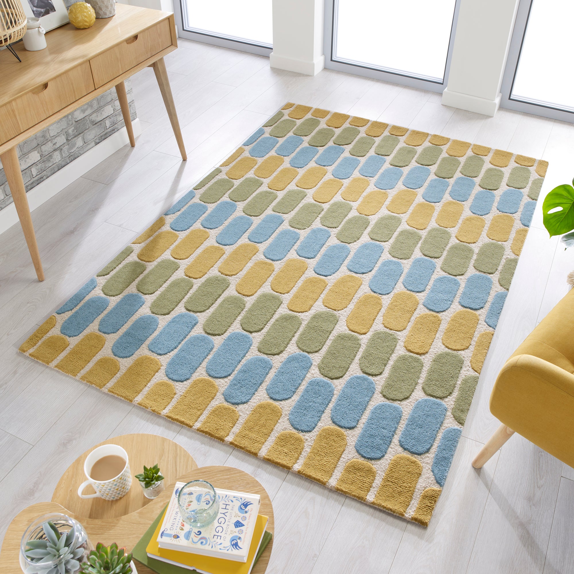 Fossil Rug Green, Yellow and Blue