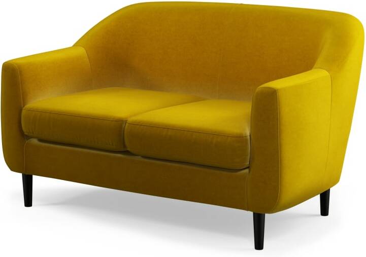 Custom MADE Tubby 2 Seater Sofa, Saffron Yellow Velvet with Black Wood Leg