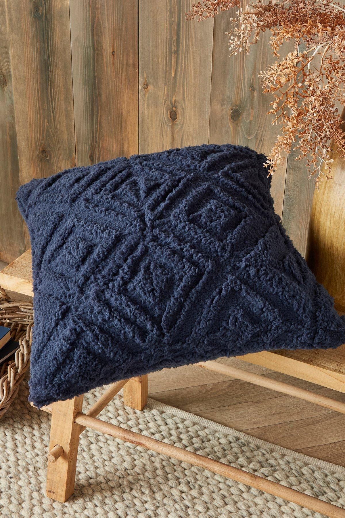 Fusion 'Geo Fleece' Fleece & Sherpa Filled Cushion in Navy