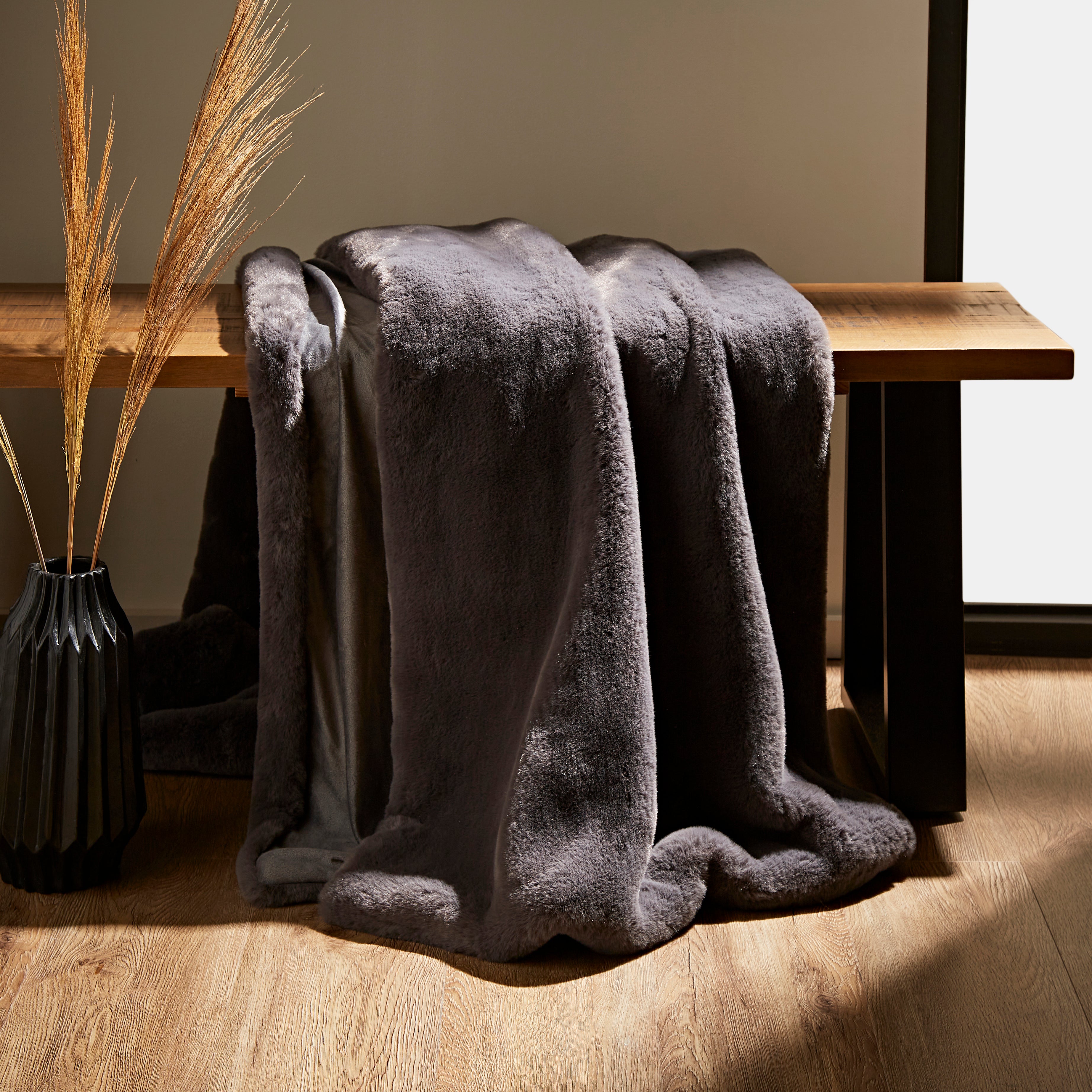 Silky Soft Faux Fur Recycled Throw Grey