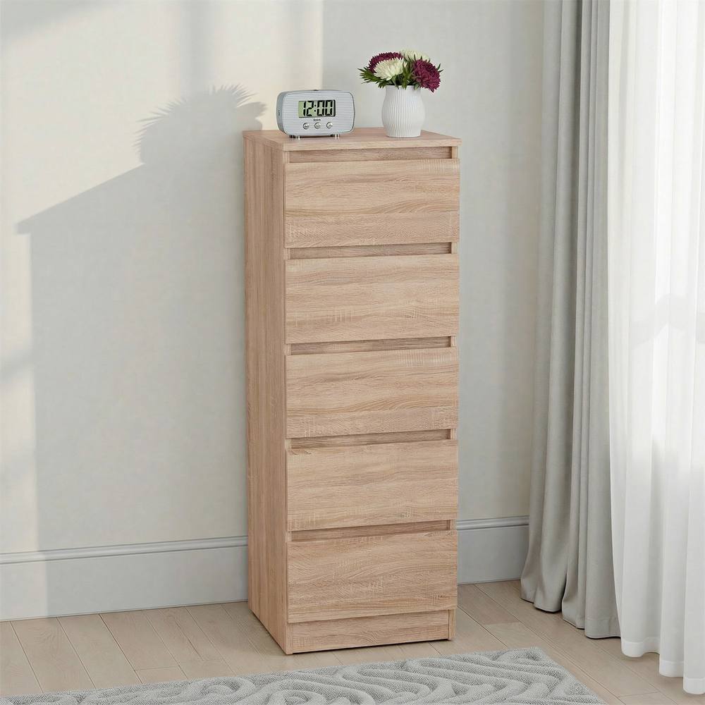Seconique Malvern 5 Drawer Narrow Chest - Sonoma Oak in Light Oak