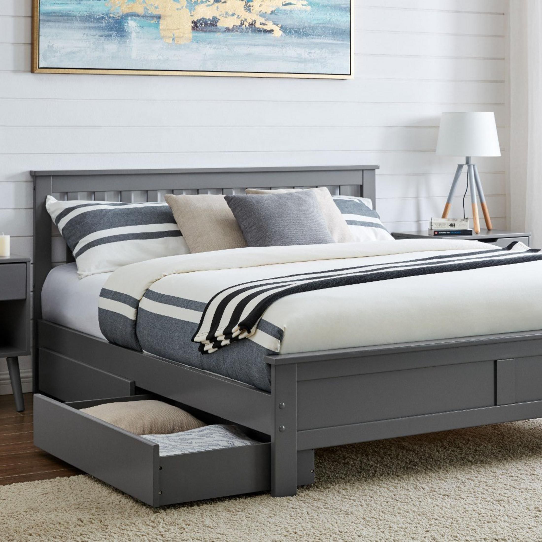 FurnitureboxUK Azure Modern Solid Pine Bed with 2 Drawers in Grey