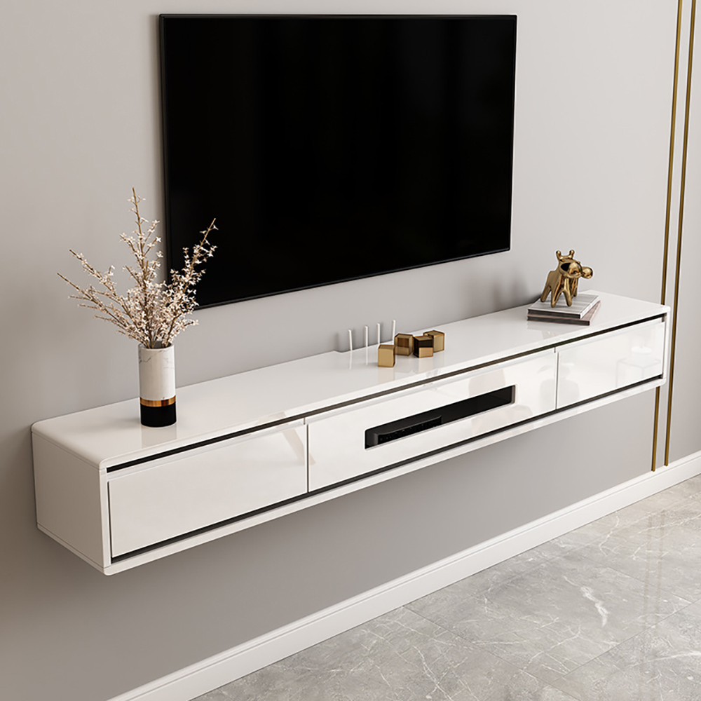 180 cm White TV Stand Unit Postmodern Minimalist Floating Media Console with Storage