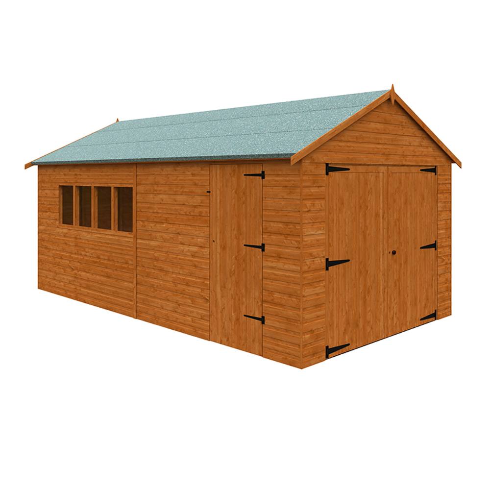 Buttercup Farm 18 x 10 Feet Garage 12mm Shed - Solid Wood/Softwood/Pine in Burnt Orange