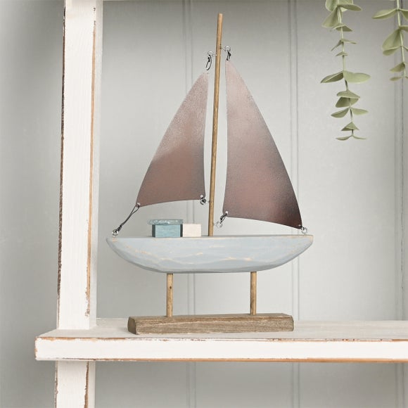 Love Life By The Sea Driftwood & Sea Glass Boat Ornament
