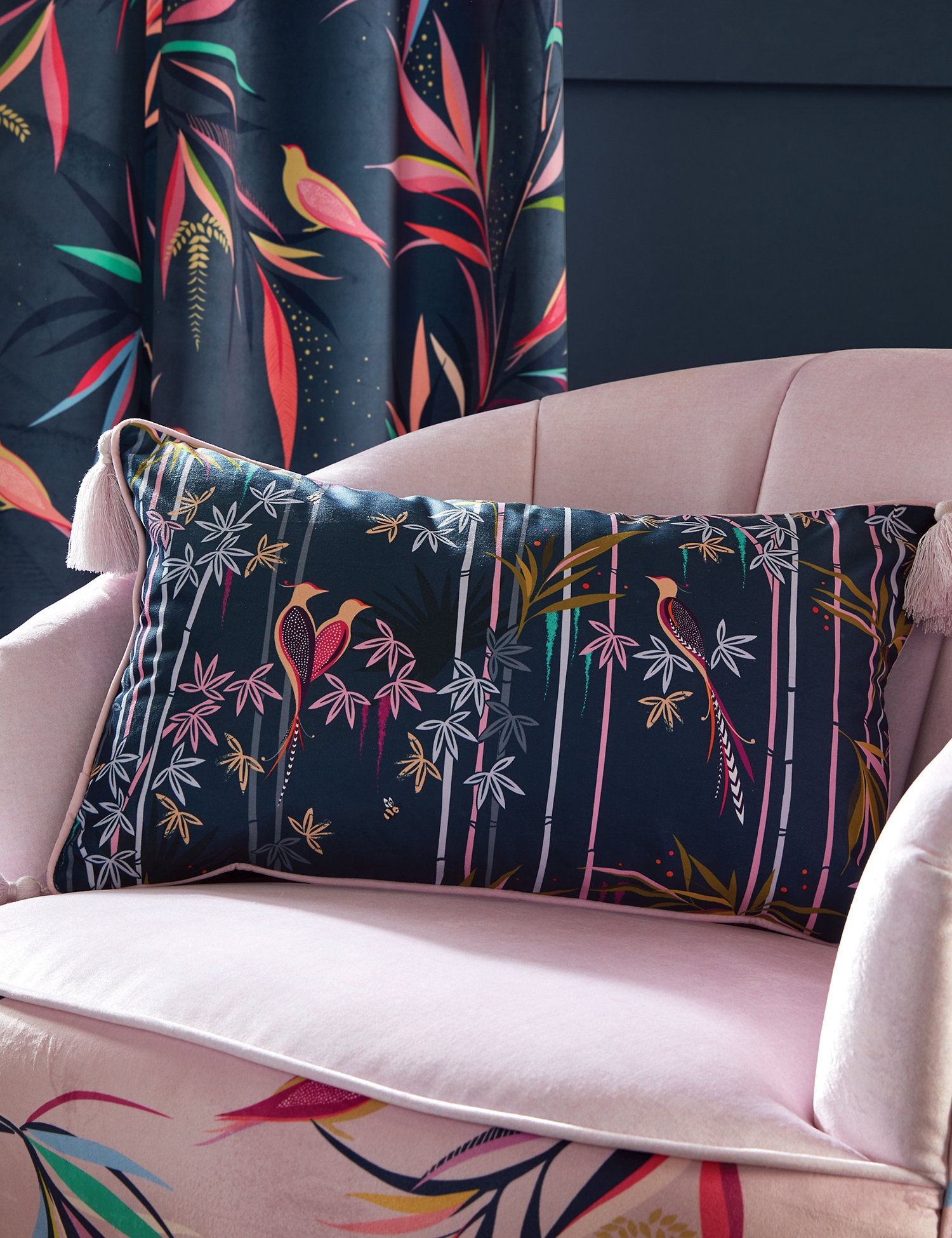 M&S Sara Miller Velvet Linear Bamboo Cushion
